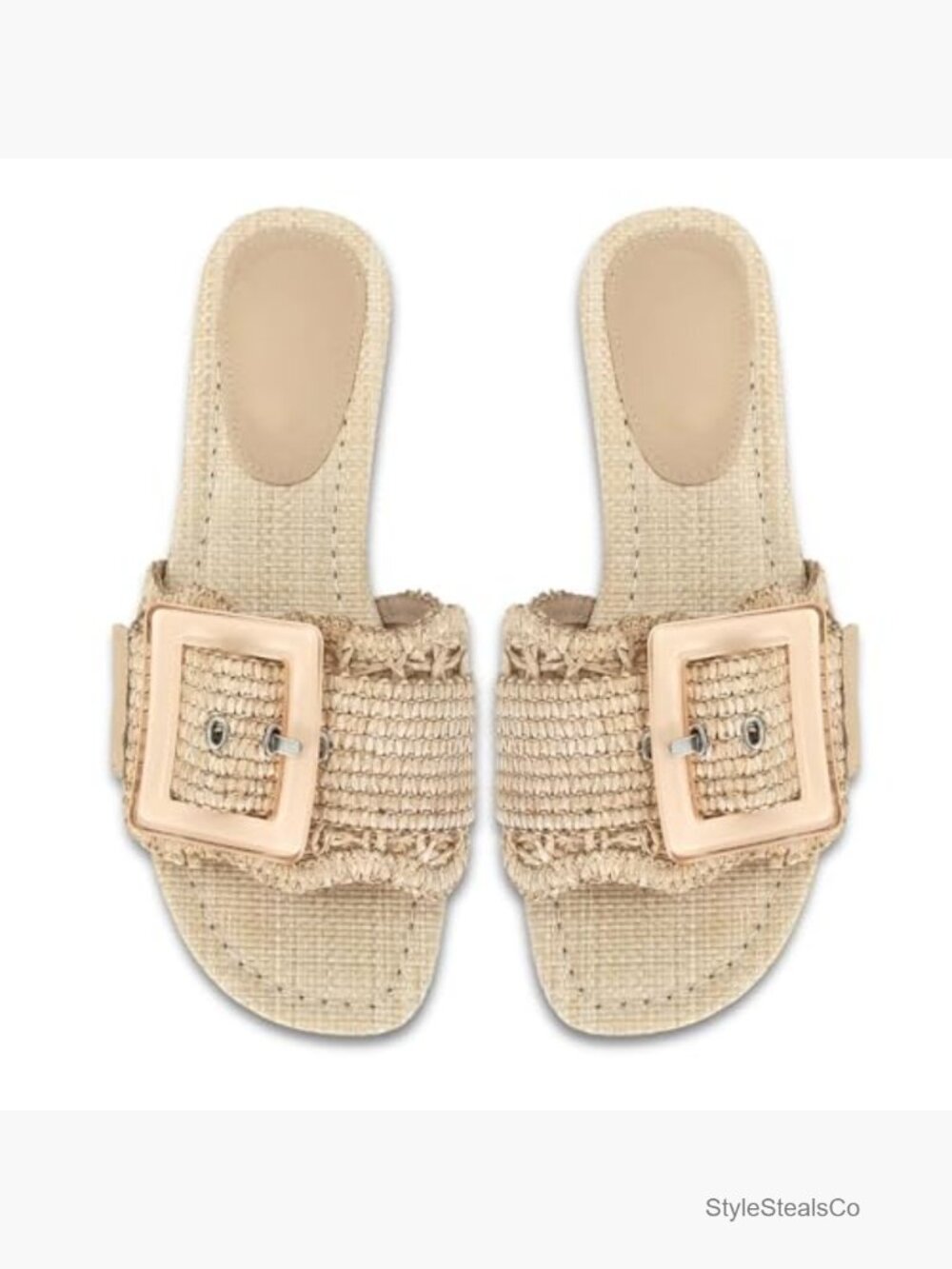 Raffia Woven Flat Sandals Slide Summer Beach Shoes Comfort Buckle - Picture 6 of 7